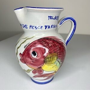 Vtg Italian Hand Painted Fish Pitcher Cermaic Pottery Tel 26392 Signed & Marked